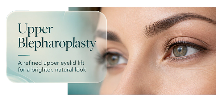 Close-up of the eyes showing upper blepharoplasty for a brighter and natural-looking upper eyelid appearance.